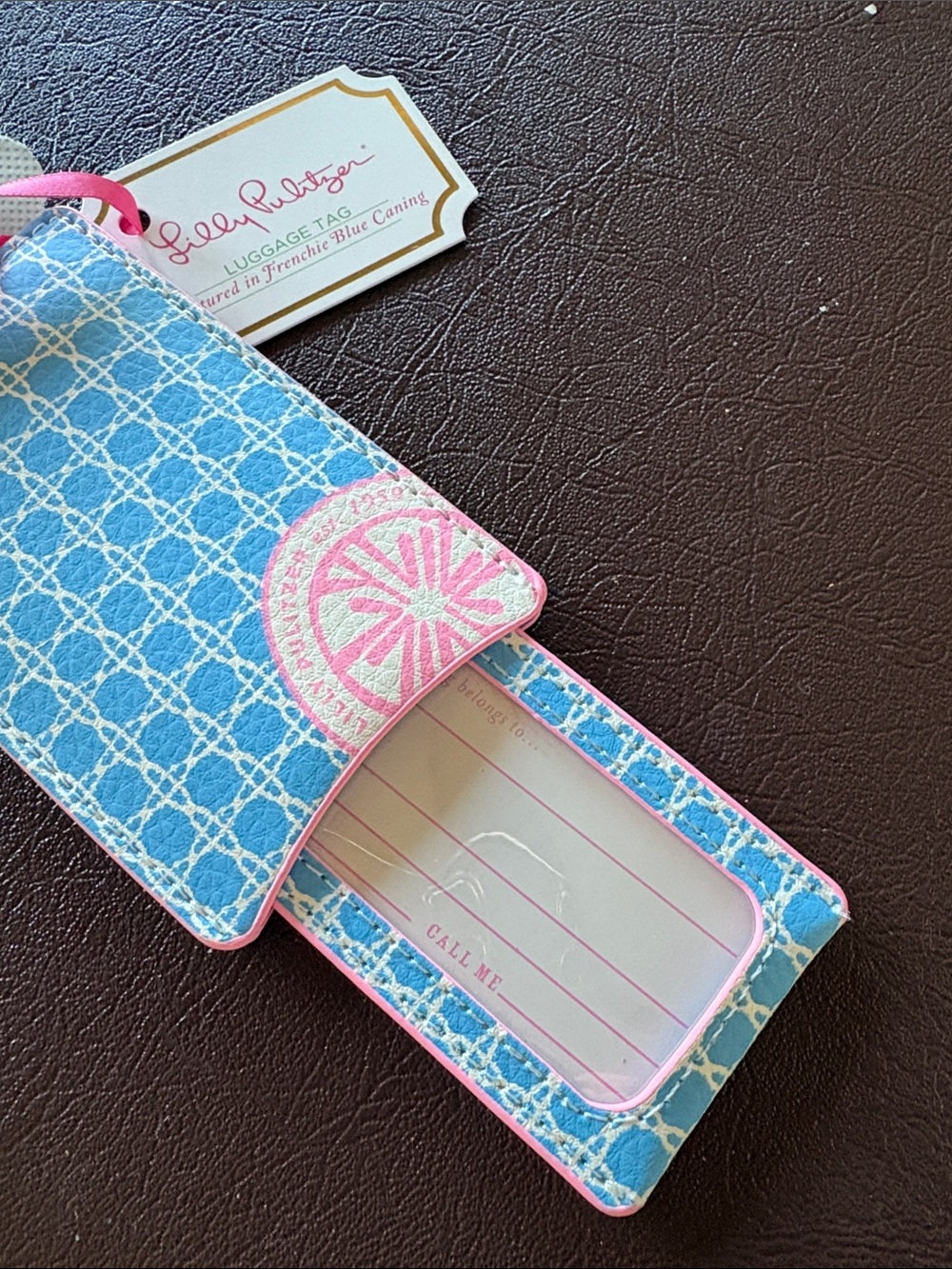 NWT  Lilly Pulitzer Blue & Pink Luggage Tag with Strap - Picture 2 of 3